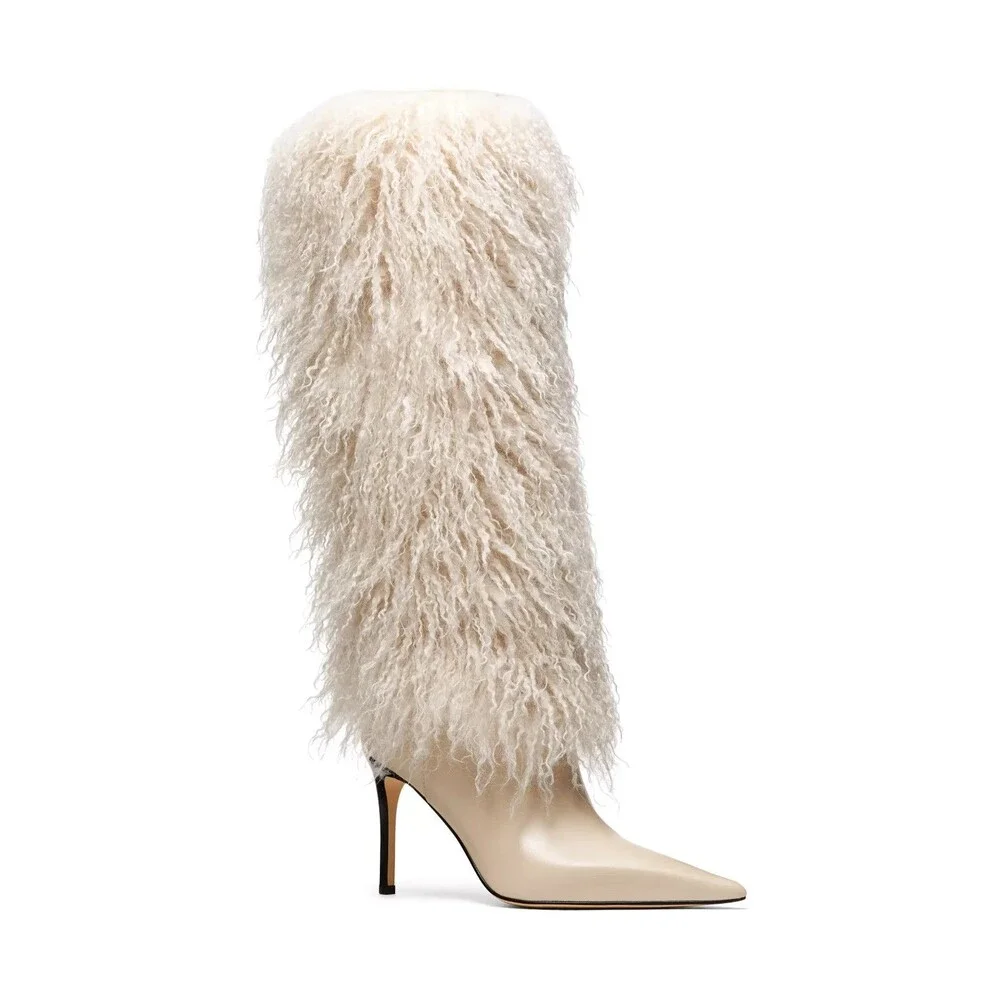Michael Kors Women's Dawn Heeled Tall Fur Boots NEW $385 Natural Sz 7.5